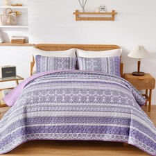 WONGS BEDDING Boho Quilt Set King Light Purple