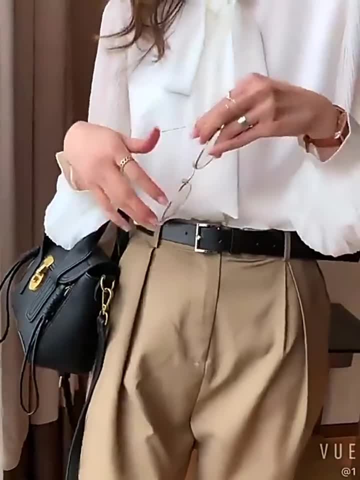 Elegant Spring Bow-tie White Chiffon Shirt Women's Tops Solid Long