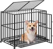 Large Heavy Duty Dog Cage on Wheels Foldable Crate Metal Kennel Tray 93x60x74cm