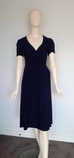 Leina & Fleur Size 8 Navy Blue Jersey Stretch Short Sleeve Wrap Midi Dress