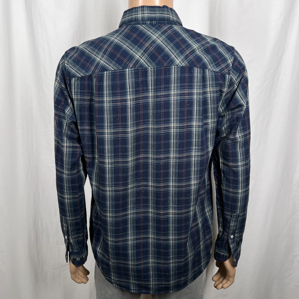 RVCA Mens Medium Navy Blue Nep Fabric Plaid Long Sleeve Western Snap Front Shirt - Image 4 of 4