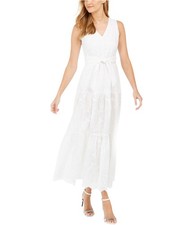 Calvin Klein Womens Embroidered Maxi Dress, White, 8
