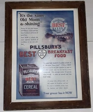 Vintage Framed Pillsbury Advertisement “it’s The Same Old Moon A-shining”