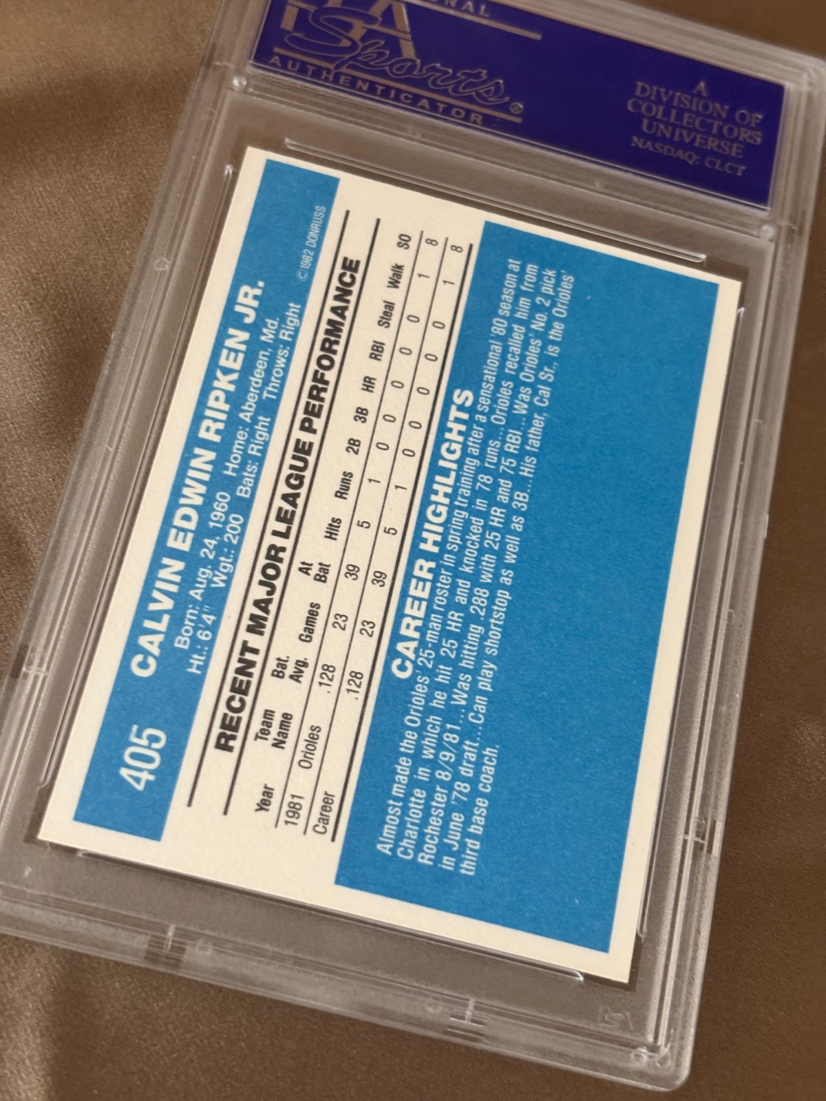 1982 Donruss Cal Ripken Jr #405 PSA 9 view 3