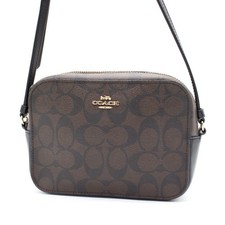 Borsa a tracolla Coach 91677 in pelle marrone firmata con cerniera hardware oro