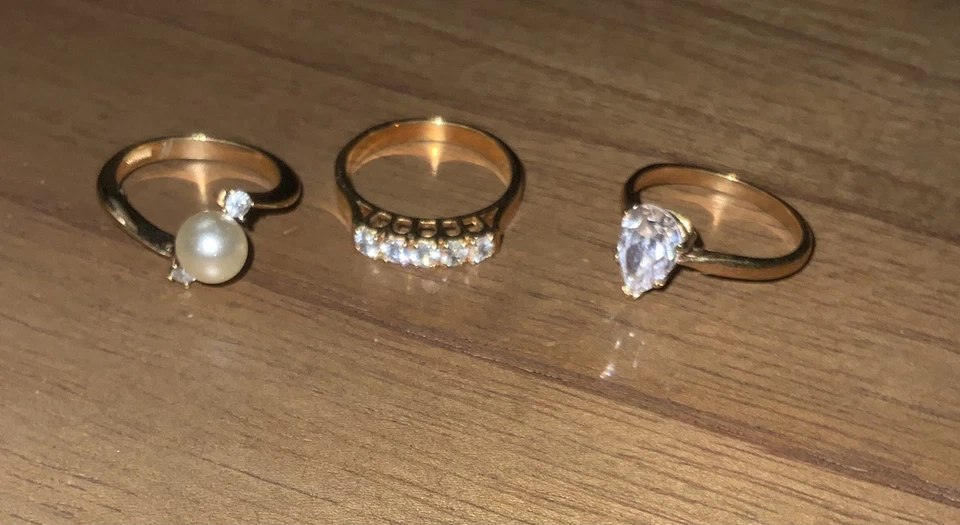 Винтажные кольца набор из трех бижутерия кольца позолоченные элегантные ювелирные изделия - Изображение 3 из 3