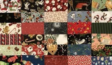 60 Sq Winter Charm Pack, Quilt Shop Fabrics: Snowmen, Candy Canes, Holly, & Skis
