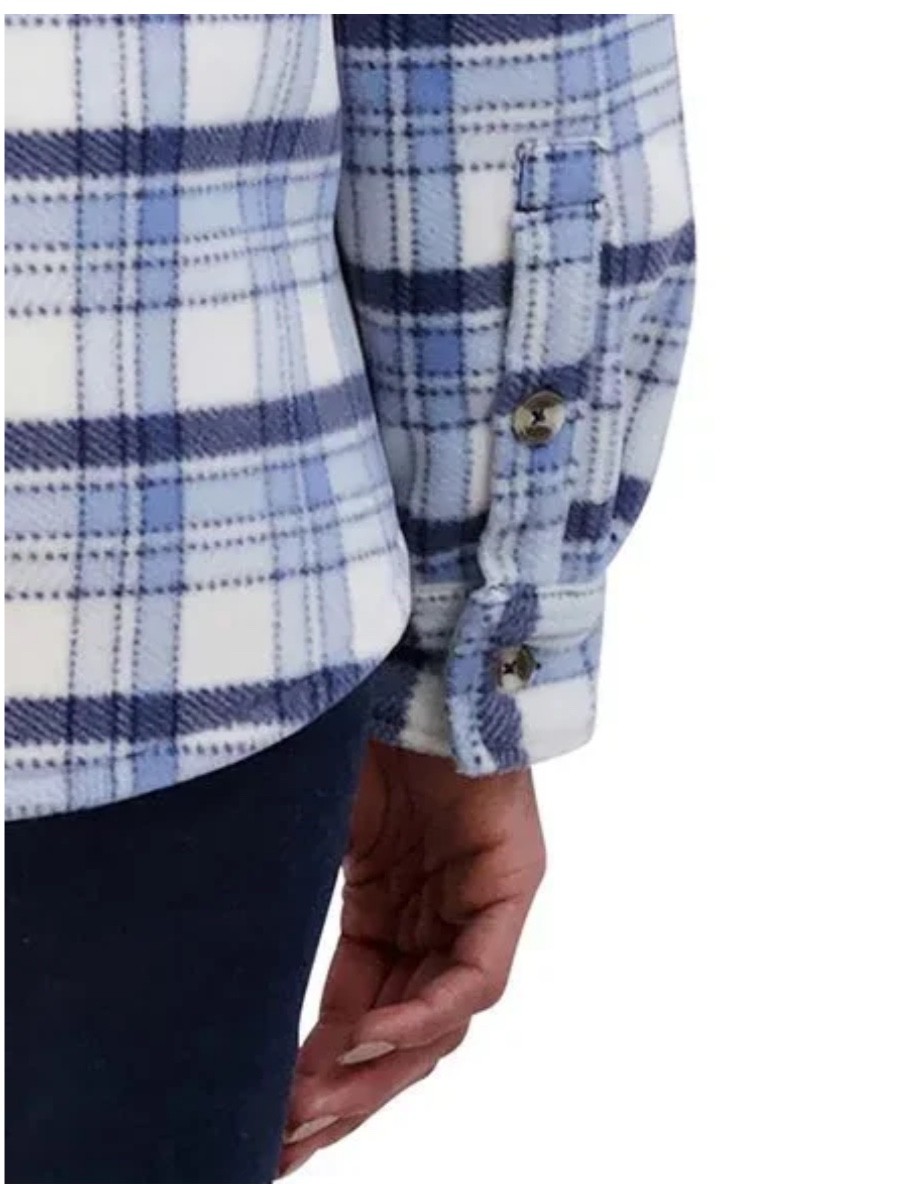 Sage Collective Sherpa Lined Shacket Sz XL Blue Plaid Flannel Jacket Casual Cozy