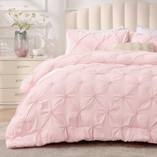 Queen Comforter Set - 3 Pieces Boho Pintuck Bedding Queen 88"x88" Baby Pink
