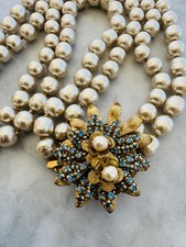 Sign Miriam Haskell Pearl Baroque Blue Rhinestone 2/Strands Necklace Jewelry