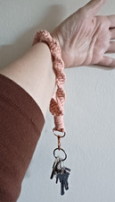 Twisted Macrame Wristlet Keychain Peach