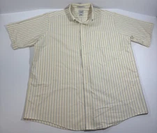 LL Bean Wrinkle Resistant Shirt Men's 17.5 Yellow Blue Striped Shirt 100% Cotton