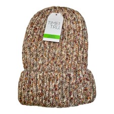 Winter Hat Rib Knit Beanie One Size Fit All Cream Multi-Color Time and Tru NWT