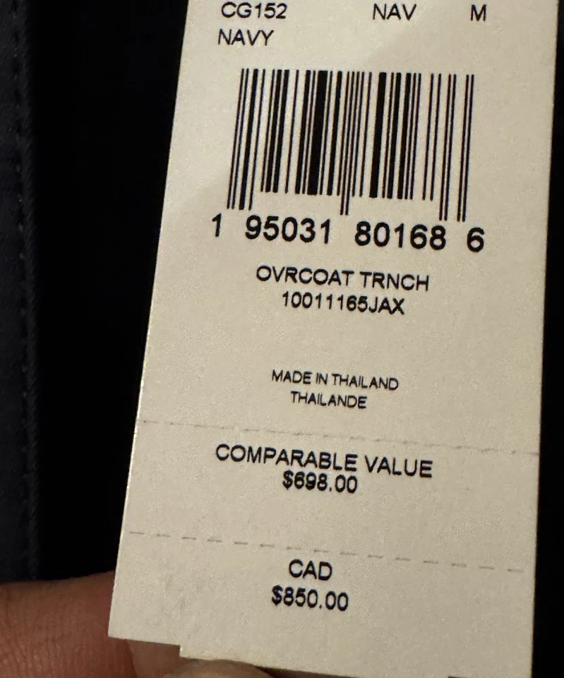 Coach Size Medium Dark Navy Mid Length Belted, Trench Coat New with Tags - Image 3 of 4