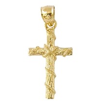 14k or Jaune Croix 3D (3 Dimensionnel) Solide Pendentif / Charme,Fabriqué En USA