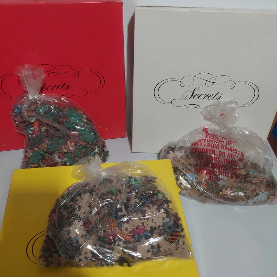 3 VTG Bits And Pieces Secrets Puzzle Mystery 500 pieces red Yellow & White Uncou - Image 3 of 4