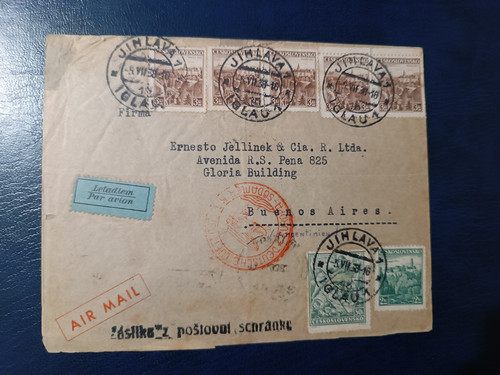 CZECHOSLOVAKIA VARIOUS STAMPS ON FLIGHT TO BUENOS AIRES