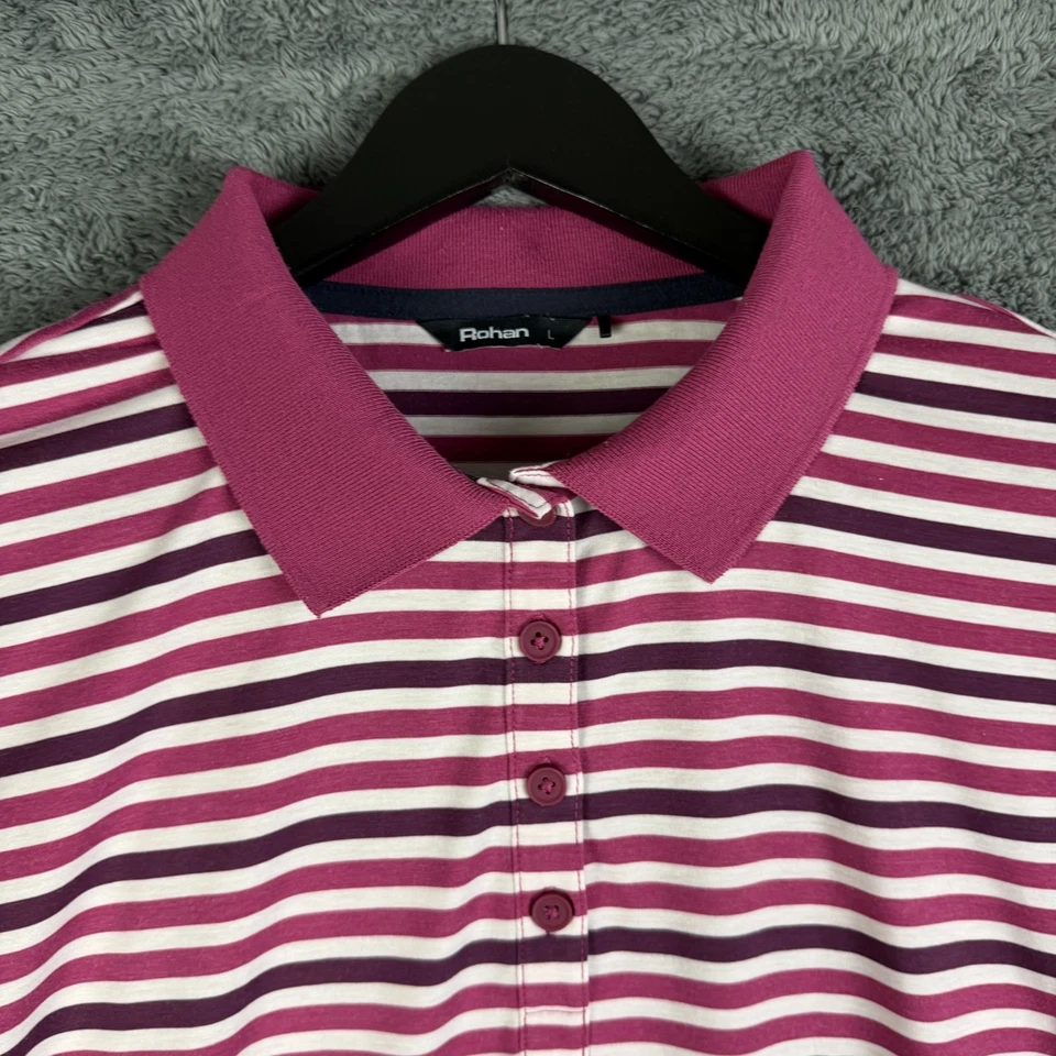 Rohan Shoreline Polo Shirt Womens Striped Size Large Pink White Walking Casual - Image 3 of 4