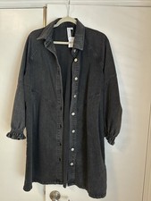 Grace and Karma Dark Gray Button-Front Denim Shirt Jacket/Dress.Size Small NWT