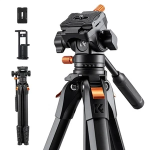 K&F Concept 162cm Aluminum Adjustable Tripod with Fluid Head 3kg load for Camera
