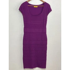 Catherine MaLandrino Pointelle Crochet Square Neck Dress M Purple Designer