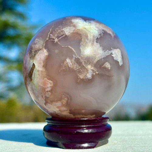 303G Natural Black Cherry Blossom Agate Quartz Sphere Crystal Energy Ball Gem - Bild 7 von 24