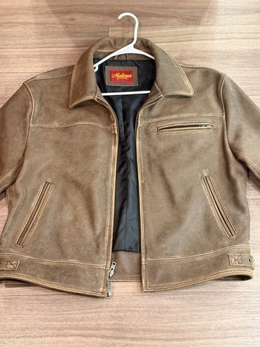 Mutimer Aged Heavy Wash Leather Jacket Brown Size M - product listing photo