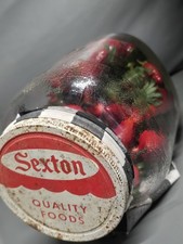Vtg Sexton Quality Foods Gallon Glass Jar Farmhouse Kitchen Decor FauxStrawberry