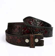 Western Floral Engraved Tooled Genuine Full Grain Leather Belt Strap 1-1/2" Wide