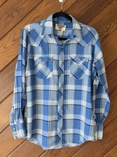 Youngbloods Western Shirt Mens Medium Blue Plaid Pearl Snap Cowboy Rodeo
