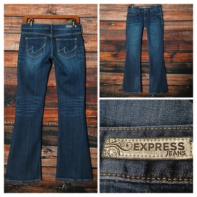 Express Jeans Size 2 Short Stella Boot Cut Low Rise Dark Wash Blue Denim Stretch