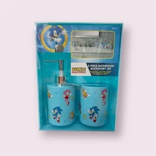 NEW Sonic 3pc Bathroom Accessory Set Toothbrush Cup~Soap Pump~Storage Bin