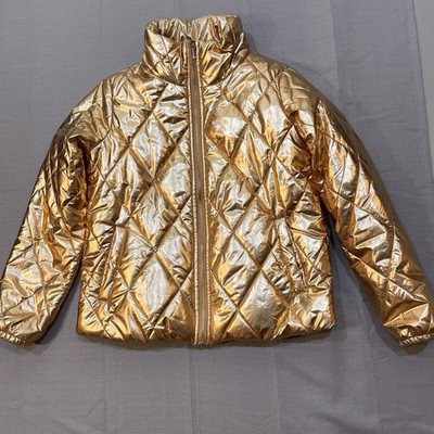 Allegra -K Metallic Rose Gold Puffer Jacket Small Shiny Coat