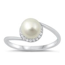Freshwater Pearl Halo Ring New .925 Sterling Silver Engagement Band Sizes 5-10