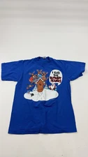 Vintage Christmas Santa Shirt Mens Medium Blue Graphic Funny 90s Sun Sportswear