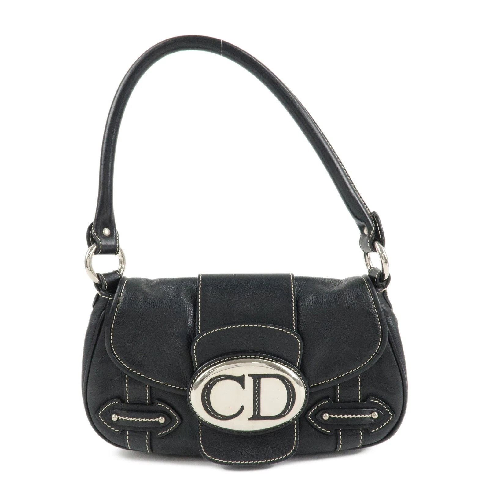 Authentique sac à main bandoulière Christian Dior logo CD cuir noir occasion F/S