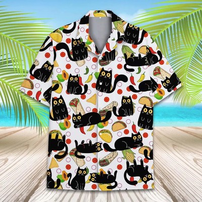 Cat Taco Hawaiian Shirt Colorful Mens Cat Lovers Beach Aloha Top