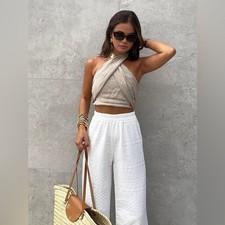 COMMENSE Cotton & Linen Crisscross Halter Tank Top - size Large