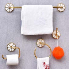 Steel Leaf Set of 4 Mother of Pearl Bathroom Hardware Accessories  Towel Ring