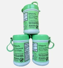 3 Biopure Antibacterial Travel Size Hand Wipes Keychain (Fresh Morning Breeze)