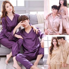 Mens Silk Satin Pajamas Pyjamas womens lovers Loungewear Sleepwear Set Nightgown