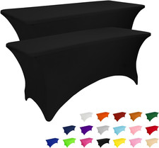 2 Pack 4FT Table Cloth for Rectangular Fitted Events Stretch Black Table Covers