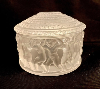 Gorgeous Lalique French Crystal Les Enfants Trinket Powder Box Lidded Jar- MINT
