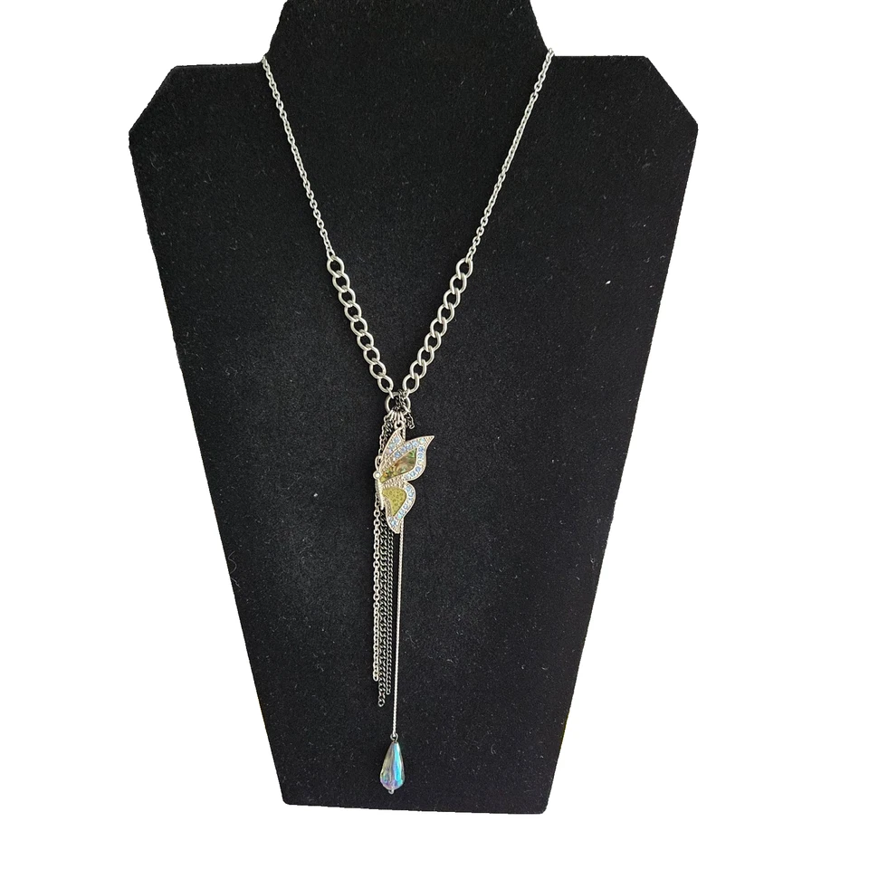 Guess Crystal Enamel Butterfly Tassel Necklace 16" - Image 2 of 4