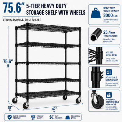 M MZG Heavy Duty Utility Storage Racks, 5 Tier Metal Shelving Rack
