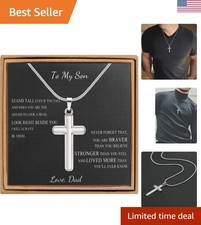 Cross Necklace for Men Silver Black Stainless Steel Cross Pendant Necklace Ch...