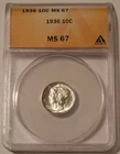 1936 Mercury Dime MS67 ANACS