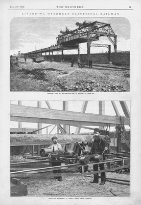 LIVERPOOL elektrische Oberbahn 4 x antike Drucke 1893