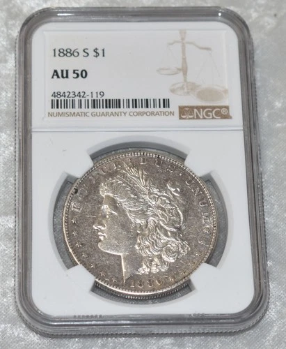 1886 S MORGAN 90% SILVER $1 DOLLAR NGC CERTIFIED AU 50 AU50 SAN FRANCISCO MINT