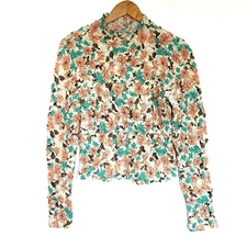 Dolan Left Coast Collection Shirt Women's Large Mock Neck Long Sleeve Floral Top